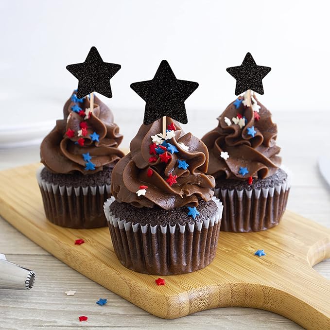 30 PCS Little Star Cupcake Toppers Glitter Twinkle Star Cupcake Picks Wedding Engagement Bridal Shower Baby Shower Birthday Party Cake Decorations Supplies Mixed Size Black