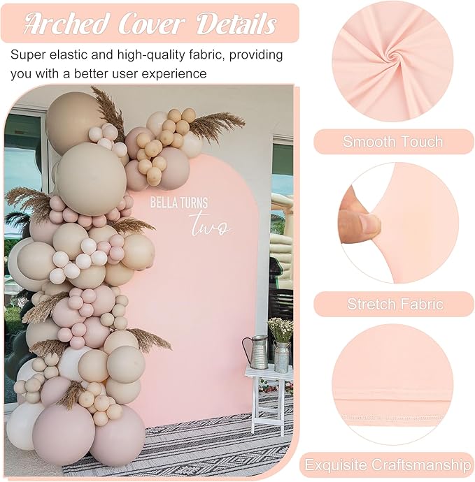 Metal Arch Stand and Cover Set,1 Light Pink Spandex Fitted Backdrop with 1 Gold Wedding Arched Stand Frame for Parties Birthday Baby Shower Bridal Banquet Decoration (6.6FT)