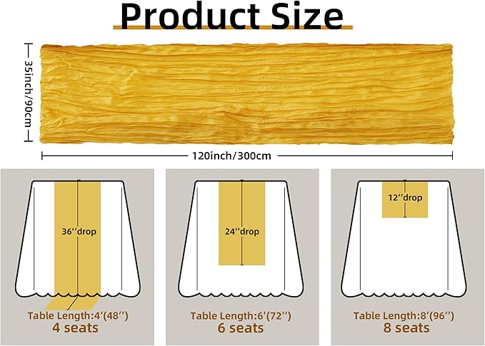 FEXIA Yellow Table Runner for Here Comes The Son Baby Shower Decor Summer Gold Cheesecloth Table Runner Baby Shower Decorations for Table Centerpiece Decorations Bridal Shower Wedding Party 10FT