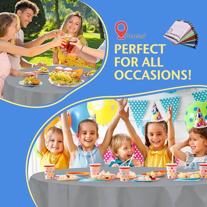 8-Count Grey Disposable Plastic Tablecloths Rectangle 54x108 Inch - Extra Long Waterproof Banquet Table Covers for Parties & Catering