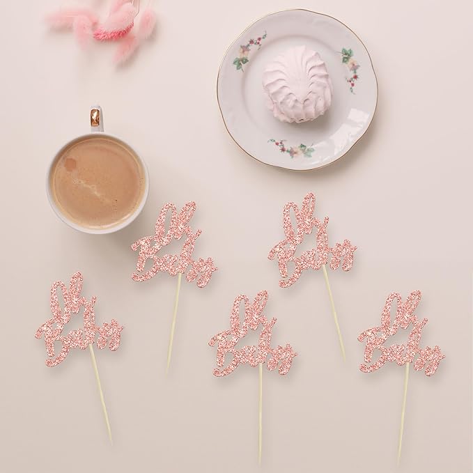 24Pcs Oh Baby Cupcake Toppers Glitter Baby Shower Cupcake Picks for Gender Reveal Baby Shower Kids Boys Girls Birthday Party Cake Decorations Supplies Rose Gold