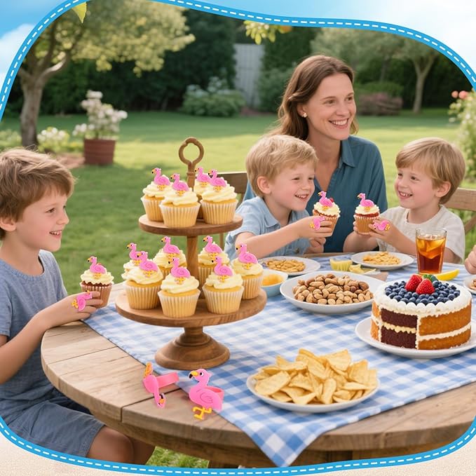 24 PCS Flamingo Cupcake Toppers Cupcake Rings Birthday Cupcake Toppers Tropical Flamingo Theme Cupcake Picks for Baby Shower Hawaiian Luau Aloha Summer Party