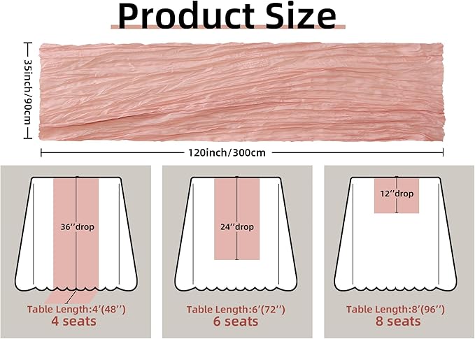 FEXIA Pink Cheesecloth Table Runner Spring Easter Table Runner 35x120 Inches for Mother's Day Bridal Shower Tea Party Spring Baby Shower Decor Table Centerpiece Decorations