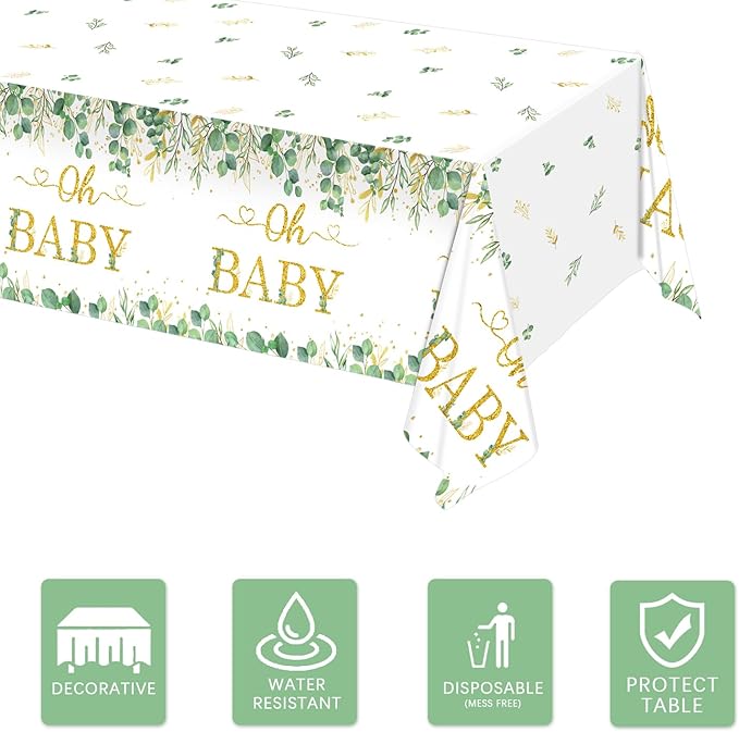 3 Packs Sage Green Tablecloth - Eucalyptus Leaf Table Baby Shower Sage Green Decorations - Oh Baby Baby Shower Decorations - 54 x 108 Inch