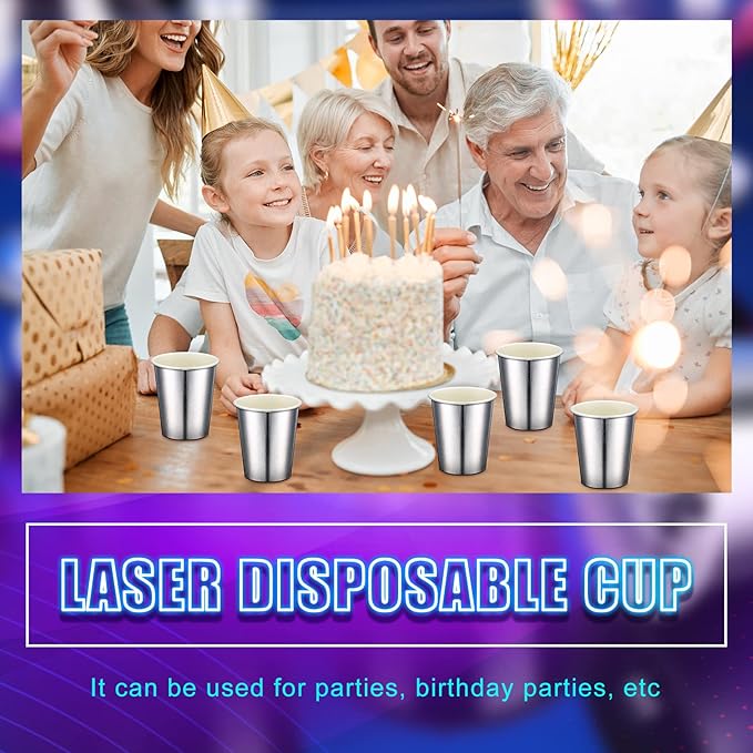 Amyhill 100 Pcs Disposable Silver Drinking Party Paper Cups 9 oz Iridescent Disco Lasering Cups for Hot Cold Drink Tea Coffee Cocktail for Home, Restaurant, Store and Cafe Party Supplies