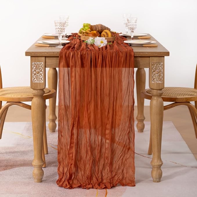 MLMC 3 Pack Terracotta Table Runner 10ft Rustic Burnt Orange Cheesecloth Table Runner 35 x 120 inches Boho Cheese Cloth Centerpiece for Wedding Bridal Shower Pinic Thanksgiving Decor