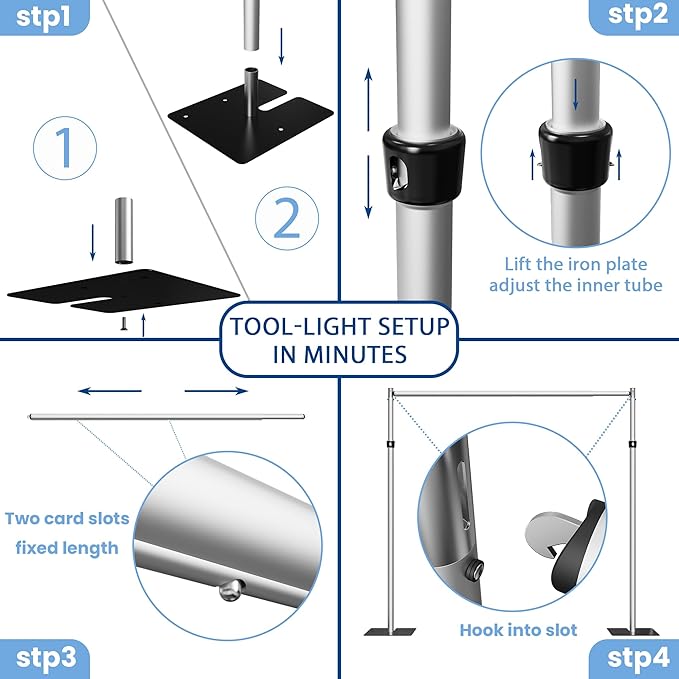 8x8ft Pipe and Drape Backdrop Stand, Adjustable Metal Frame with Crossbar for Weddings, Trade Shows, Parties, and Event Display – Durable Heavy Duty Photo Backdrop Stand