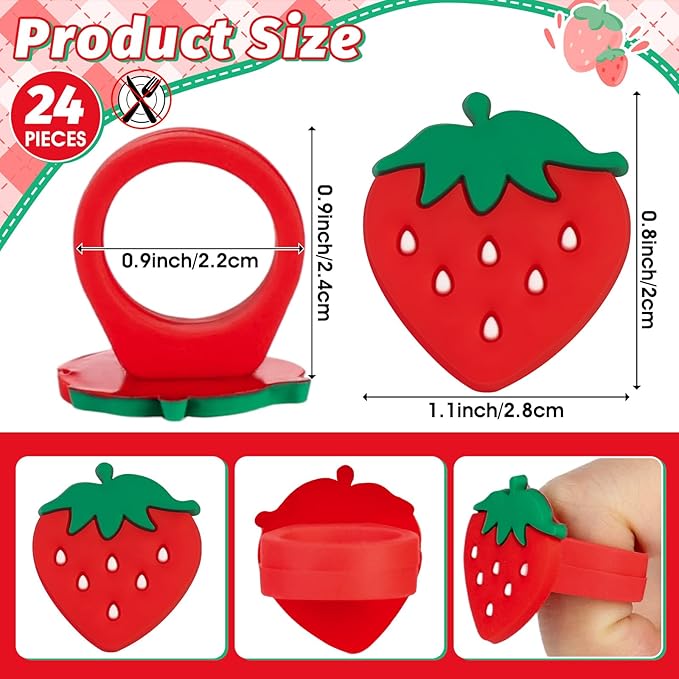 24 PCS Strawberry Cupcake Toppers Berry First Birthday Strawberry Ring Cake Topper for Fruit Baby Shower Berry Sweet Cupcake Decorations Party Supplies