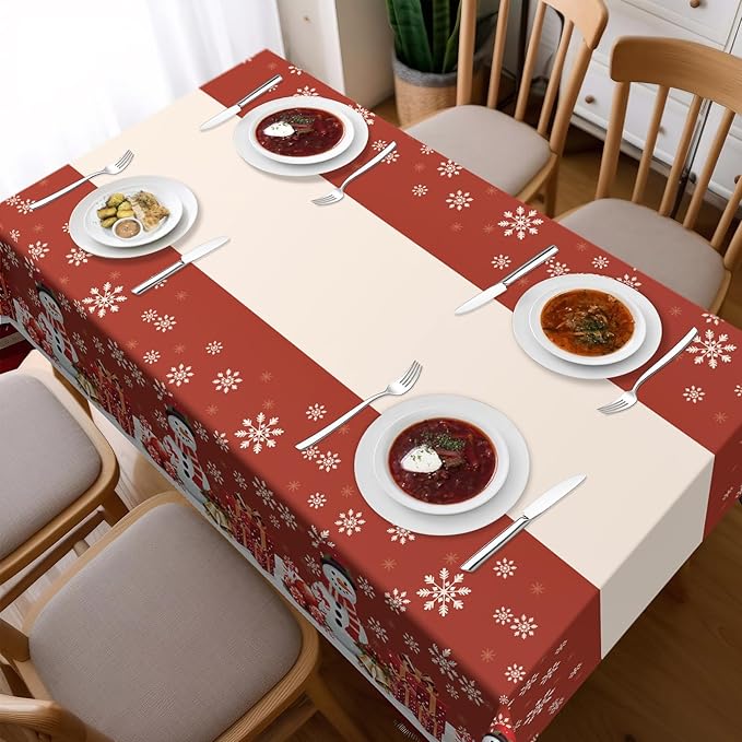 Childom 3 Pack Christmas Tablecloths,Disposable Plastic Tablecloths 54" x 108" Christmas Decorations,Xmas Snowman Table Cloths for Party Supplies,Plastic Table Covers for Home,Dinner,Indoor or Outside