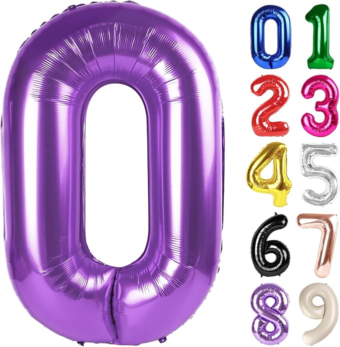 0 Balloon - Purple Birthday Number Balloons, 40 Inch Large Foil Balloons for Men Women Boys Girls Purple Themed Birthday Decorations