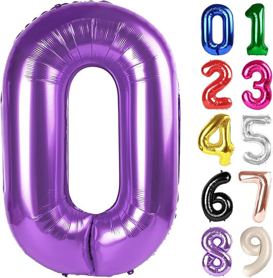 0 Balloon - Purple Birthday Number Balloons, 40 Inch Large Foil Balloons for Men Women Boys Girls Purple Themed Birthday Decorations