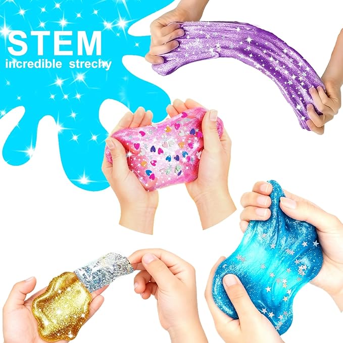 36 Pack Slime Kit for Girls Ages 4-12 | Bulk Non-Toxic Super Stretchy DIY Clear Slime with Glitter, Foam Beads, Charms & Accessories | Advent Calendar, Stocking Stuffers, Party Favors & Birthday Gifts