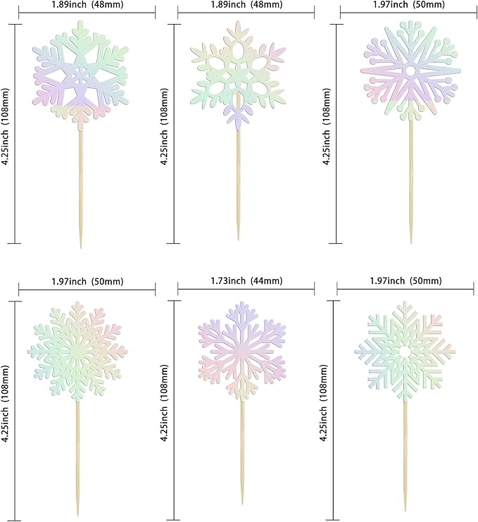 36Pcs Snowflake Cupcake Toppers Laser Silver Glitter Snowflake Cake Toppers Frozen Cake Decorations for Baby Shower Winter Wonderland Christmas Party Cake Decoration Supplies