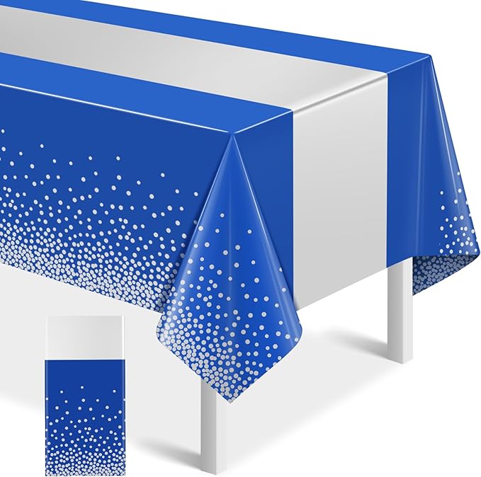 1Pcs Blue Silver Tablecloth Party Decorations,Plastic Royal Blue Table Cloth Printed Silver Table Runner Disposable Rectangle Tables Cover for Anniversary Wedding Graduation 2024 Party,54 x108 Inch