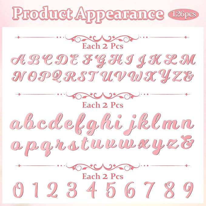 126 PCS Custom Name Cake Topper Acrylic Letters DIY Personalized A-Z & 0-9 Number Alphabet Cake Decoration For Wedding Anniversary Baby Shower Party Birthday Supplies (Rose Gold)