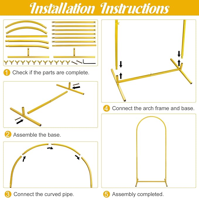 Metal Arch Stand and Cover Set,1 Nude Spandex Fitted Backdrop with 1 Gold Wedding Arched Stand Frame for Parties Birthday Baby Shower Bridal Banquet Decoration (6FT)