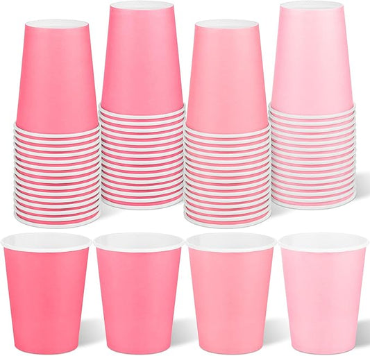 URATOT 60 Pieces 9 Ounce Disposable Paper Cups Gradient Pink Party Cups Drinking Cups for Party, DIY, and Holiday, 4 Colors