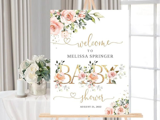 Personalized Baby Shower Sign, Blush Pink Floral Baby Shower Welcome Sign, Gold Baby Shower Welcome Sign, Baby Shower Signs, Welcome Baby Shower Sign, Baby Shower Yard Sign, Baby Shower Decorations