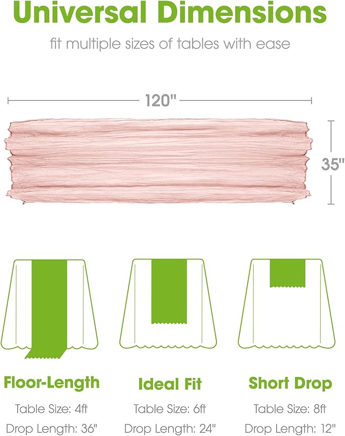 Pureegg 2-Pack Cheese Cloths Table Runner, 120'' Boho Table Cloth Decorations for Party, Baby Shower, Wedding and Farmhouse, Fabric Room Decor, Dusty Pink