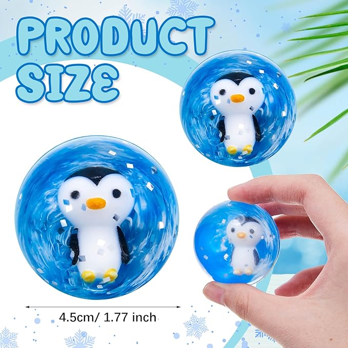 Syhood 24 Pcs Penguin Bouncy Ball 45 mm Rubber Bouncy Balls for Kids Party Favors Bouncing Toy Game Bouncing Ball Bulk for Classroom Prize Back to School Gift