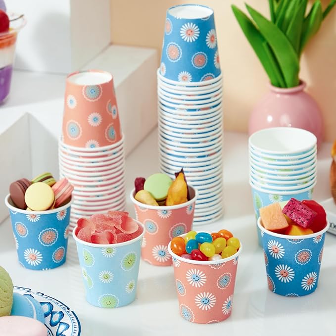 SIUQ 1200 Pack 3 oz Paper Cups, Disposable Bathroom Cups, Mini Mouthwash Cups, Small Cup 3 Ounce for Bathroom, Party, Picnic, BBQ, Travel(Daisy)