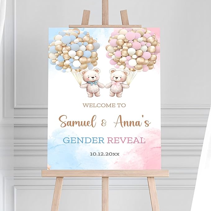 Gender Reveal Welcome Sign, Gender Reveal Yard Sign, Baby Sign Decoration, Boy Or Girl Banner, Bear Theme Gender Reveal Boy And Girl, He Or She Balloon Gender Reveal