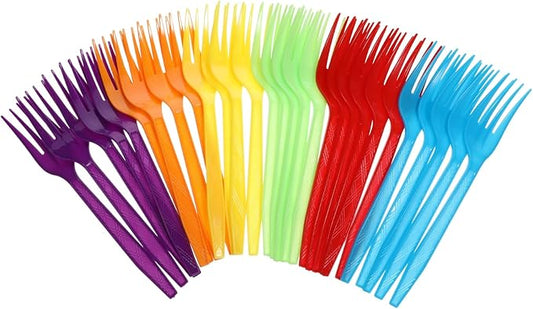 420 Pcs Rainbow Disposable Plastic Forks Bulk - Colorful Cutlery for Parties, Picnics, Weddings & Events (6 Vibrant Colors, 70 Each)
