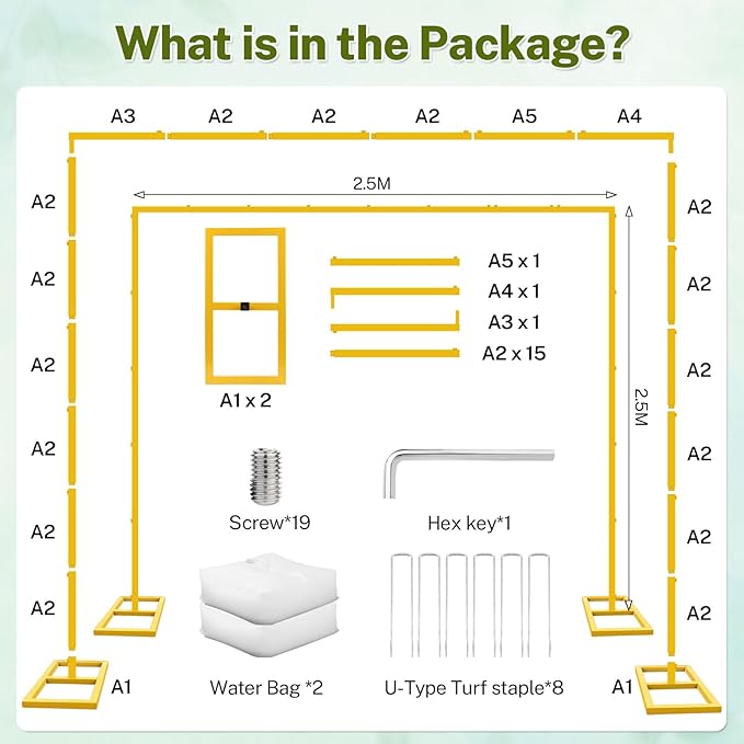 8FT x 8FT Backdrop Stand Kit - Gold Portable Adjustable Stand,Square Metal Arch Party Frame for Wedding/Baby Shower/Birthday Parties/Banquet