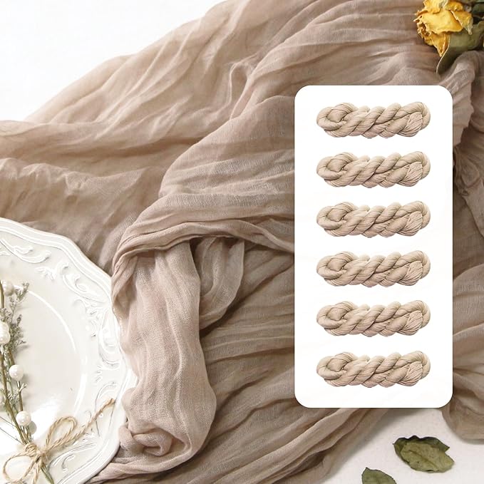 FEXIA 6 Pack Nude Table Runner 35x120 Inches for Gauze Table Runner for Bridal Shower Wedding Party First Communion Centerpiece Engagement Boho Table Decoration