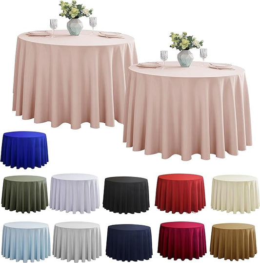 2-Pack Round 90-inch Dusty Pink Table Cloths, Solid Stain and Wrinkle Resistant Circular Tablecloth, Premium Plain Weave Polyester Fabric Table Linen Covers for Hotel, Banquet