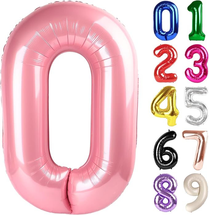 0 Balloon - Pearlescent Pink Birthday Number Balloons, 40 Inch Large Foil Balloons for Men Women Boys Girls Pearlescent Pink Themed Birthday Decorations
