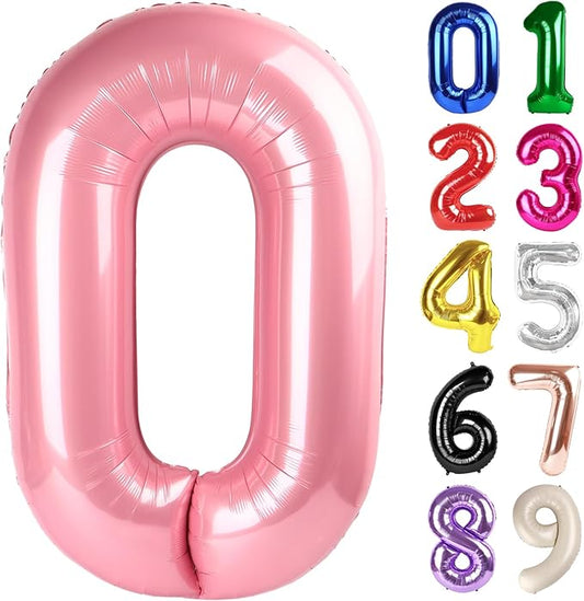 0 Balloon - Pearlescent Pink Birthday Number Balloons, 40 Inch Large Foil Balloons for Men Women Boys Girls Pearlescent Pink Themed Birthday Decorations