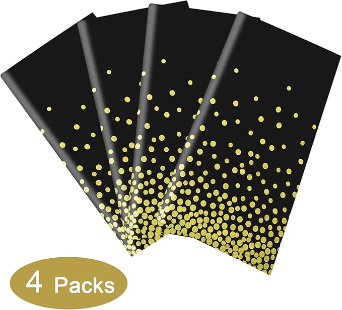 Gexolenu 4 Pack Black and Gold Plastic Tablecloth for Rectangle Tables(54" x 108"), Party Table Cover for Birthday, Table Cloths for Graduation, Retirement Party Decoration, Class of 2026
