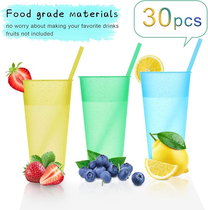 Honeydak 30 Pack Tumbler with Straw and Lid Bulk Glitter Plastic Cups Water Bottle Iced Coffee Travel Mug Reusable Party Favor Cups for Birthdays travel 24-27 oz (Assorted Color)