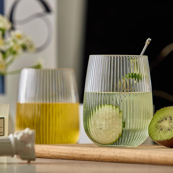 36 Pack Plastic Ribbed Wine Glasses, 15Oz Origami Disposable Wine Glasses Unbreakable Clear Plastic Cocktail Glasses Recyclable Shatterproof Reusable Wine Cups