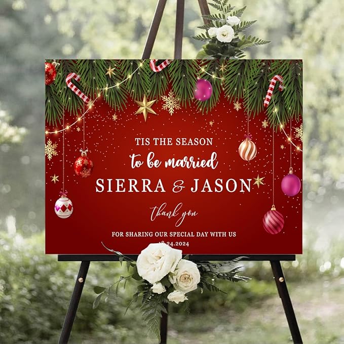Personalized Christmas Wedding Welcome Sign, Holiday Welcome Sign, Tis the Season to be Married Sign, Winter Wedding Sign, Winter Wedding Decor, Custom Christmas Wedding Sign #6