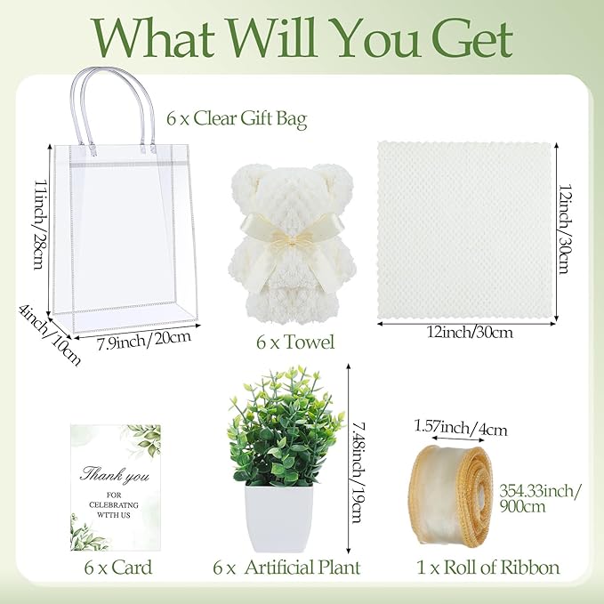 Honeydak 49 Pcs Baby Shower Prizes for Game Players 6 Sets Bamboo Cheese Board Fork Knives Coasters Towel Artificial Potted Plant Thanks Card Gift Bag for Baby Bridal Shower Wedding Favors(Square)