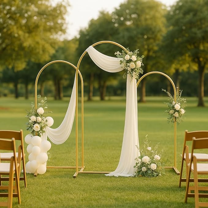 Metal Arch Backdrop Stand Set of 2, Heavy-Duty Balloons Arch Frame for Wedding Ceremony, Party, Baby Shower, Birthday Decorations (Gold, 7.2ft+6.6ft)