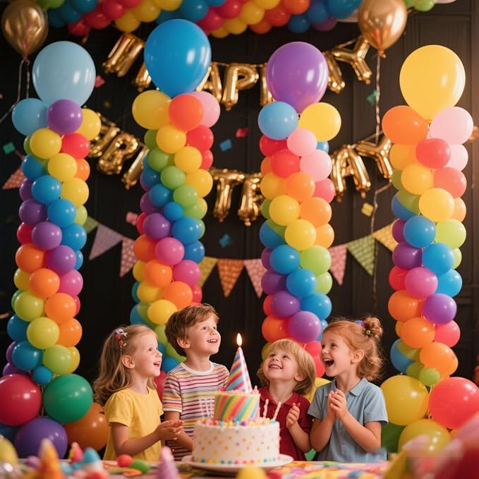 Balloon Stand Set of 4, Reusable Metal Balloon Column Stand Kits, 7FT Adjustable Telescopin for Floor, Balloon Tower for Graduation, Birthday, Kids' Party, Party Decorations