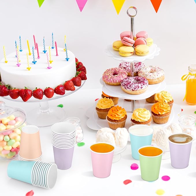 URATOT 60 Pieces 9 Ounce Disposable Paper Cups Pastel Rainbow Party Cups Drinking Cups for Party, DIY and Holiday, 6 Colors