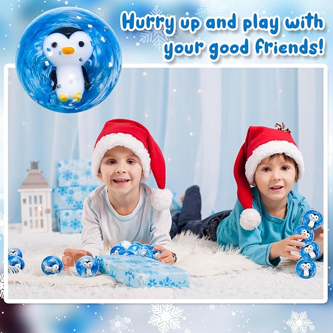 Syhood 24 Pcs Penguin Bouncy Ball 45 mm Rubber Bouncy Balls for Kids Party Favors Bouncing Toy Game Bouncing Ball Bulk for Classroom Prize Back to School Gift