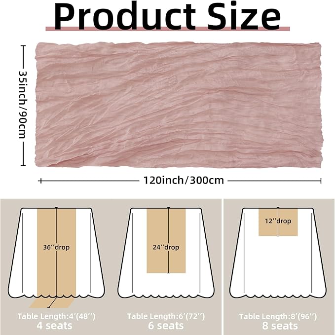 FEXIA 6 Pack Table Runner Dusty Pink Cheesecloth 35x120 Inches Boho Gauze Spring Easter Table Runner for Wedding Decor Reception Bridal Shower Centerpiece Engagement