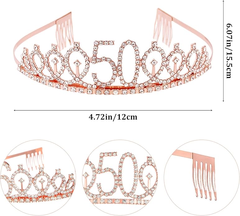 Birthday Sash and Crown Tiaras Set Rose Gold Birthday Gifts Decorations