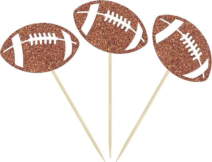 24Pcs Rugby Football Cupcake Toppers Rugby Ball Cupcake Picks Sports Ball Theme Cake Decoration for Rugby Super Baby Shower Kids Birthday Party Decorations Supplies
