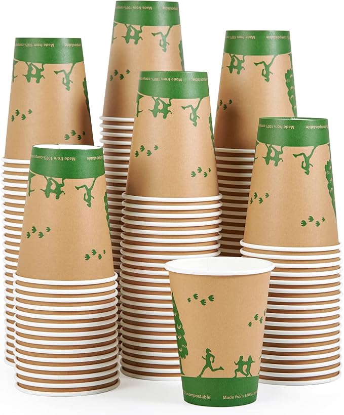 ECOLipak 240 Count 12 oz Compostable Paper Cups, Biodegradable Disposable Paper Coffee Cups with PLA Lined, Eco-friendly Hot Paper Cups for Party, Picnic,Travel,and Events