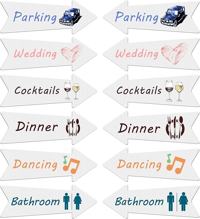 Blank Arrow Signs With Stakes 6 Pack - 17 x 6 Inches Wedding Directional Yard Signs, This Way Arrow Birthday Party Signs