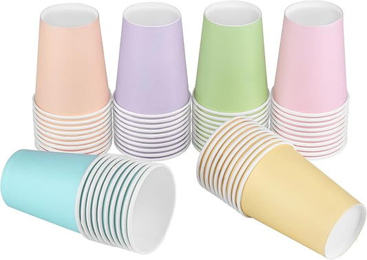 URATOT 60 Pieces 9 Ounce Disposable Paper Cups Pastel Rainbow Party Cups Drinking Cups for Party, DIY and Holiday, 6 Colors