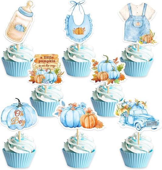 Little Pumpkin Cupcake Toppers, 24 Pcs Little Pumpkin Baby Shower Decorations Kids Birthday Party Supplies