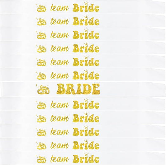 12 PCS Bride Sash Bachelorette Party Bride to Be Team Bride Sashes Maid of Honor Bridesmaid Sash for Bridal Shower and Hen Party Decorations Favors,White Gold