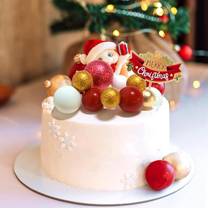 ASTARON 50 Pcs Ball Cake Topper Sticks Mini Balloons for Cake Decorating Supplies Foam Balls for Graduation Cake Birthday Cake Toppers Decorations (Gold，Red Series)